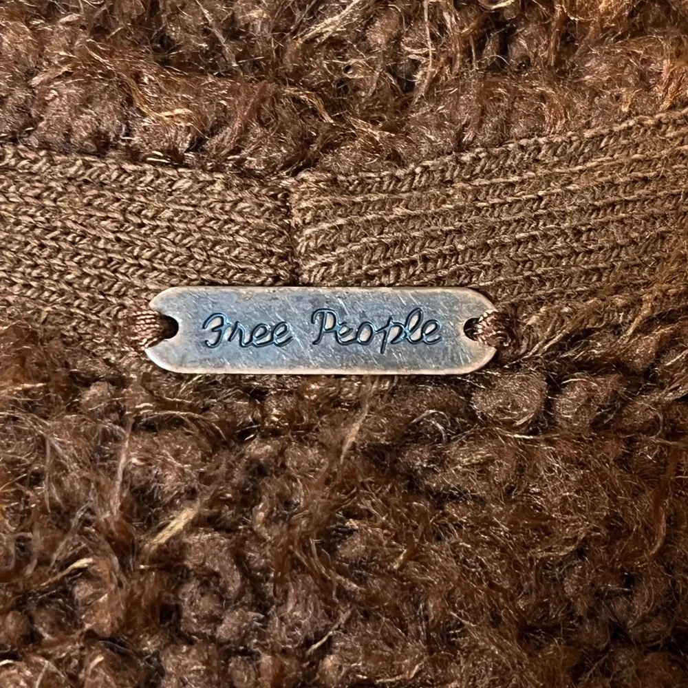 Free People Fuzzy Knit Sweater‎ Brown Slouchy Cozy Boho Pullover M